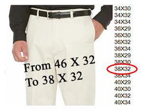 Men's slacks with size chart