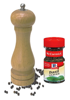 pepper grinder and basil jar