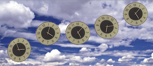 Image of flying clocks